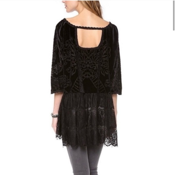 Free People Fortune Teller Black Velvet Lace Babydoll Tunic Witchy Fairy XS - Picture 4 of 13